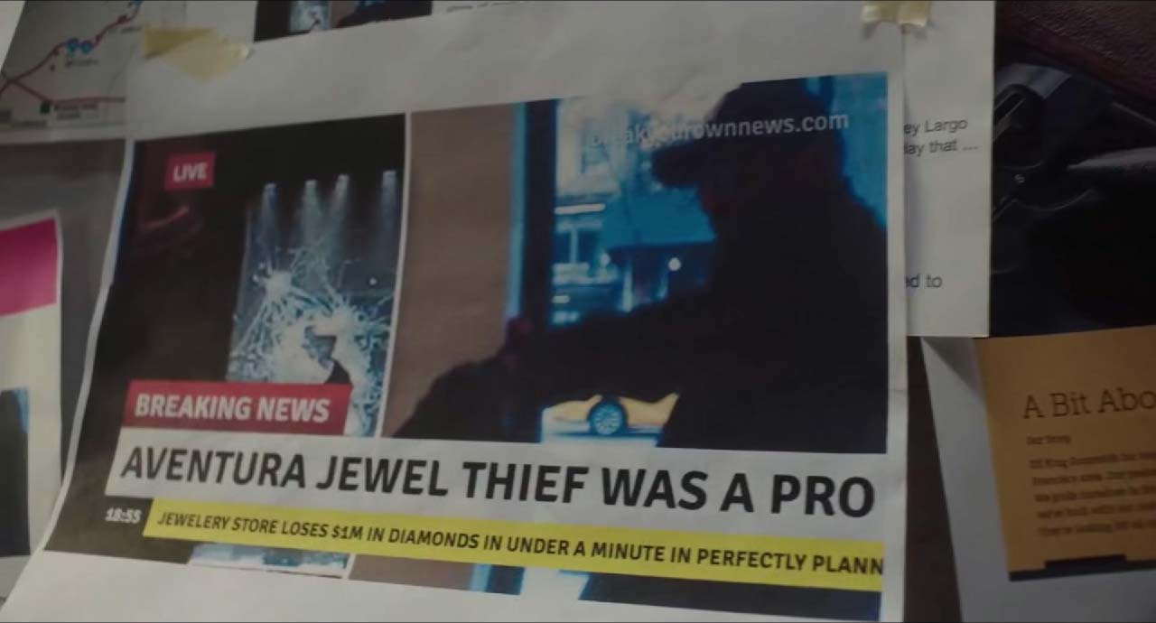 Screenshot from the movie Reprisal, showing a Breaking News meme on a piece of paper.